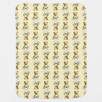 Cute Teddy Bear Yellow PJs Yellow Background Baby Blanket