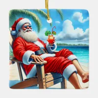 Snowbird Santa Enjoying a Cocktail on the Beach  Ceramic Ornament