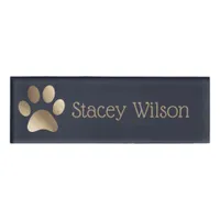 Gold and Navy Paw Print Logo Name Tag