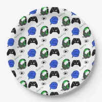 Gamer Boy Blue Pixels Birthday   Paper Plates