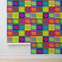 Pop Art Kiss Lips Colorful Retro Pattern Wallpaper