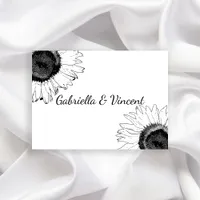 Black and White Sunflower Wedding Flat Note Cards