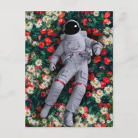 Astronaunt in Red and White Flowers Postcard