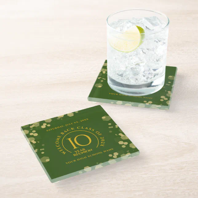 Green & Gold School College Class Reunion Glass Coaster