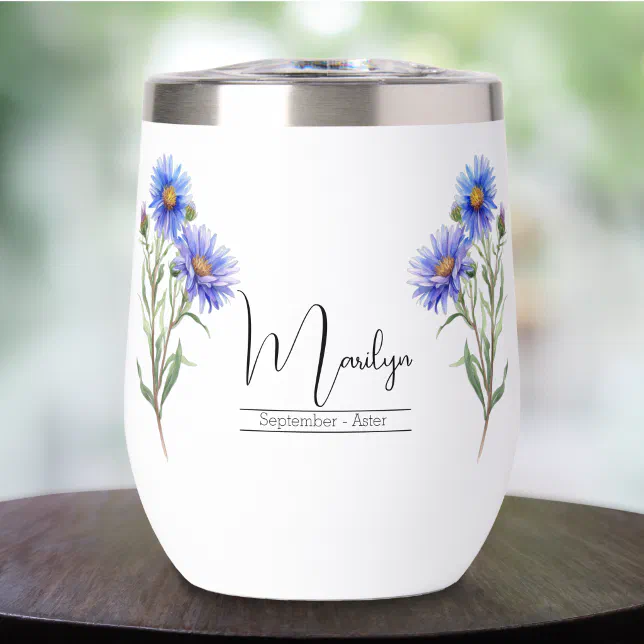 Birth Month Flower September Aster Thermal Wine Tumbler