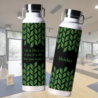 Neon green leaves - fractal art, irish saying,  water bottle