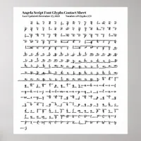 Angela Script Font Glyphs Contact Sheet Poster