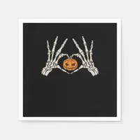 Skeleton Hand Heart And Pumpkin Funny Skull Napkins