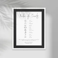 Modern Script Black White Wedding Order of Events Poster