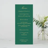 Elegant Hunter Green Golden Beige Wedding Menu