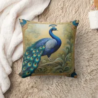 Vibrant Peacock Showing Colorful Feathers Throw Pillow