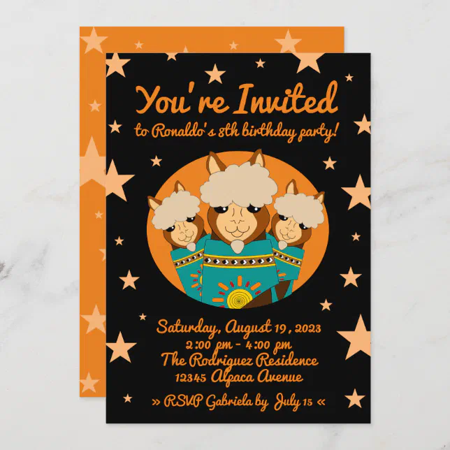 Cute Happy Birthday Boy Alpacas in Teal Serapes Invitation