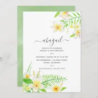 Exotic Watercolor Frangipani Floral Birthday Invitation