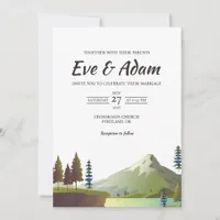 Mountain Lake Pine Cliff Watercolor Winter Wedding Invitation