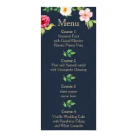 navy and gold flowers wedding menu