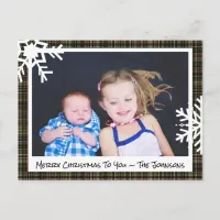 Merry Christmas Black Plaid Family Photo Card