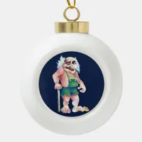 Scandinavian Funny Looking Ogre Troll Ceramic Ball Christmas Ornament