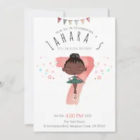 Whimsical Black Ballerina 7th Birthday Invitation