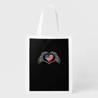Skeleton Hand Heart 4th Of American Flag Patriotic Grocery Bag