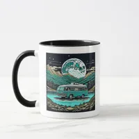 Teal Vintage RV Camper in the Mountains Retro Mug