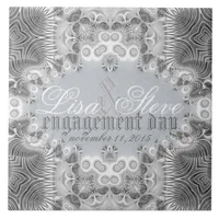 Modern Tribal Silver + White Engagement Souvenir Tile