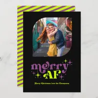Plum & Chartreuse Modern Retro Christmas Photo Holiday Card