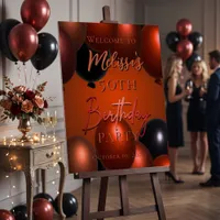 Metallic Red Black Balloon 50th Birthday Welcome Foam Board