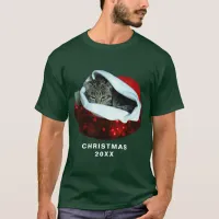 Shorthair Gray Cat Red Santa Hat Christmas Unisex T-Shirt