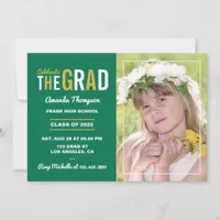 White, Gold and Green Graduation Party Invitation