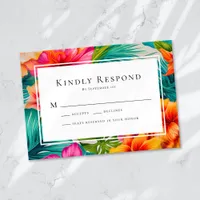 Tropical Hibiscus Floral Wedding RSVP Card