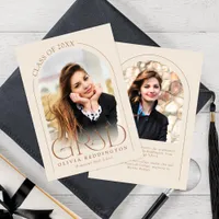 Modern Elegant Beige Neutral 2 Photo Arch Grad Announcement