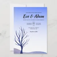 Navy Bare Tree Boho Watercolor Winter Wedding Invitation