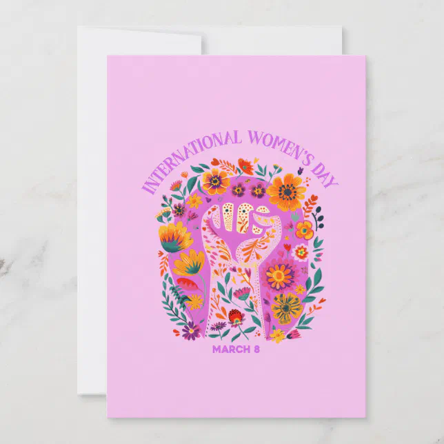 Powerful Floral Fist International Women's Day Invitation