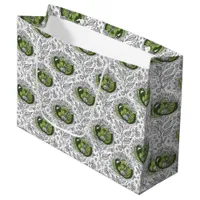 Abstract Doodle Art Style Flowers Shades of Green Large Gift Bag