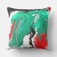 Red, Green, Black and White Marble Fluid Art    Outdoor Pillow