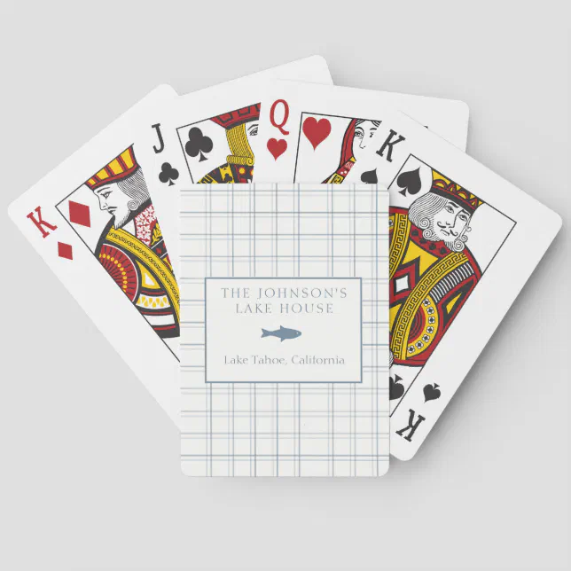 Classic Customizable Plaid Lake House Blue Fish Poker Cards