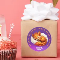 Cute Fox Cub Asleep in Starry Night Sky Classic Round Sticker