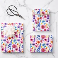 Bright Abstract Watercolor Style Flowers Wrapping Paper Sheets