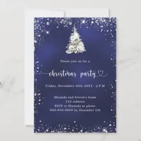 Christmas Party blue silver snow tree Invitation