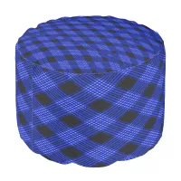 Gingham Check Blue and Black Cotton Round Pouf