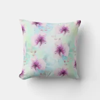 Watercolor Purple Flowers Throw Pillow