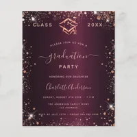 Graduation burgundy rose gold invitation