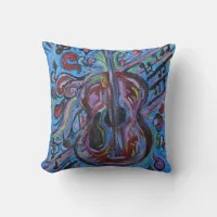 Totally Jazzy Blue Abstract Guitar Folk Art Throw Pillow