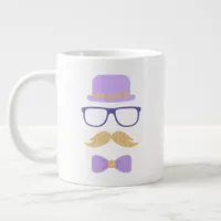 Cute Purple Glitter Moustache Grandpa Tea Party Giant Coffee Mug