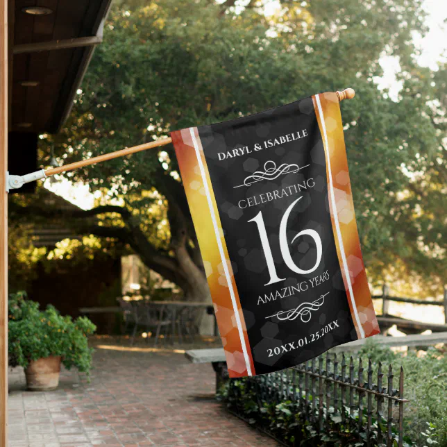 Elegant 16th Golden Topaz Wedding Anniversary House Flag