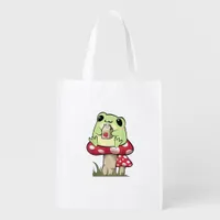 Mushroom Frog Goblincore Mycology Creative Style Grocery Bag
