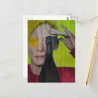 Fun Surreal Collage Woman With bottle Postcard