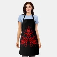 Romantic, Elegant Vintage Damask Red Goth Apron