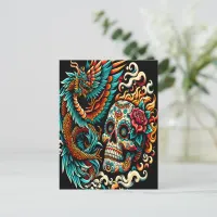 Day Of The Dead Dragon And Skull Postcard