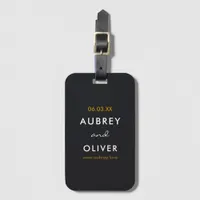 Minimalist Black & White Script Monogram Wedding Luggage Tag